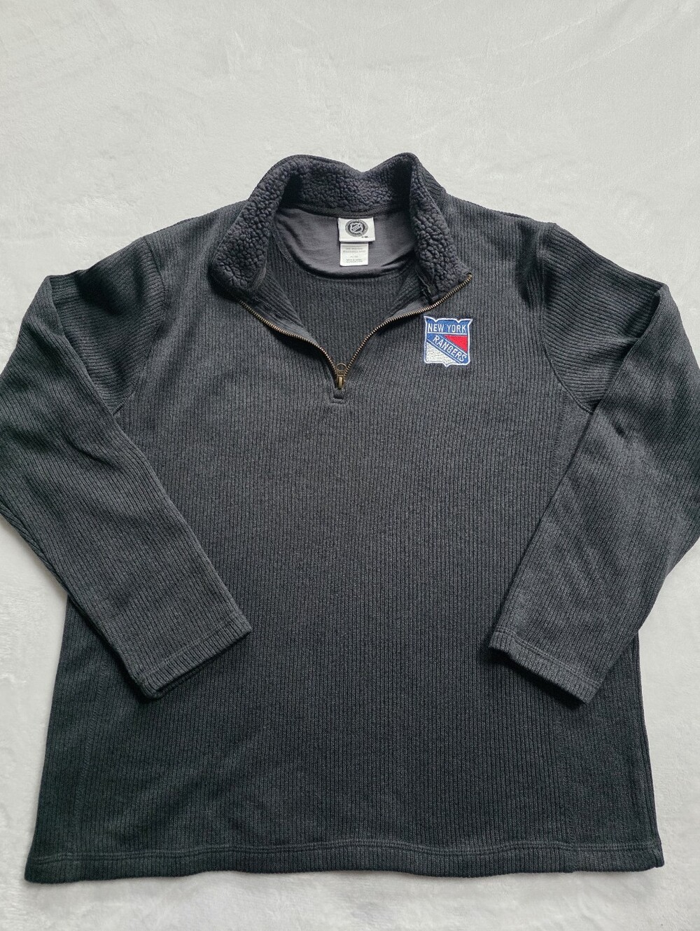 NHL New York Rangers Quarter Zip Pullover Sherpa Collar Gray XL